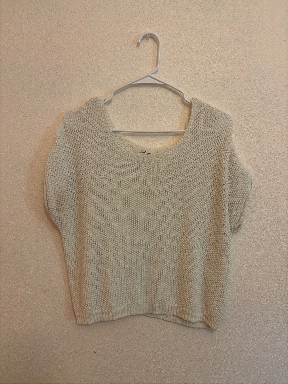 Jessica Simpson Classic Cream Knit Short-Sleeve Sweater